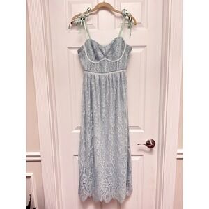 Jonathan Simkhai Blue Lace Maxi Dress Bustier Tie Shoulder Wedding Guest Size 4